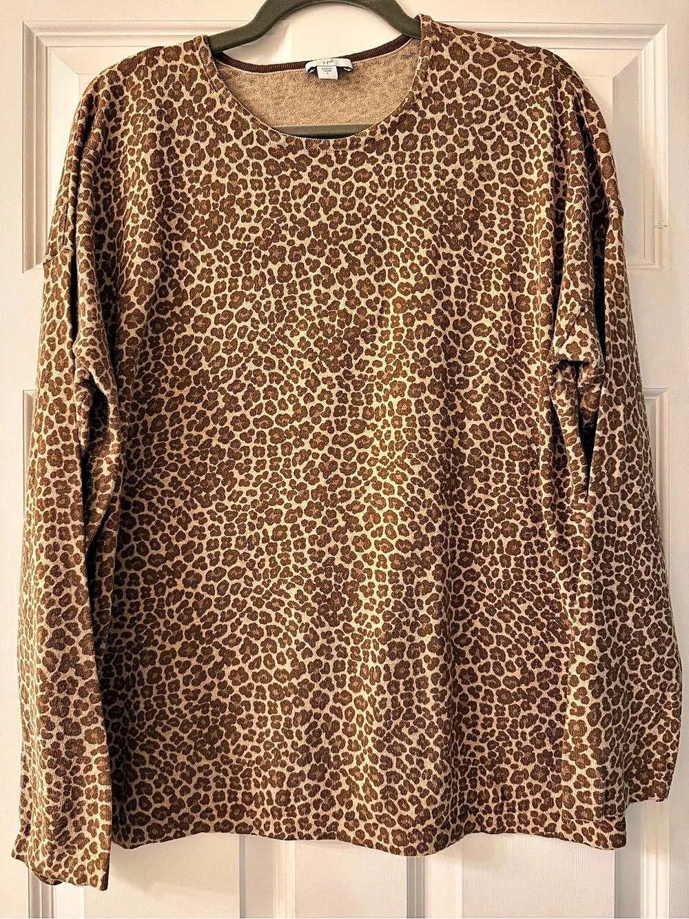 J.Jill Crewneck Sweater in Leopard Print Brown Animal Print